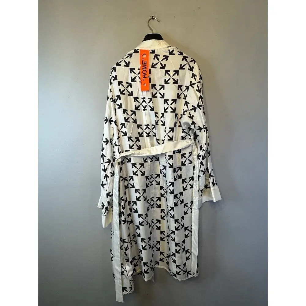 Off-White Virgil Abloh Arrow Pattern Silk Robe Size Small White Black - Picture 5 of 8